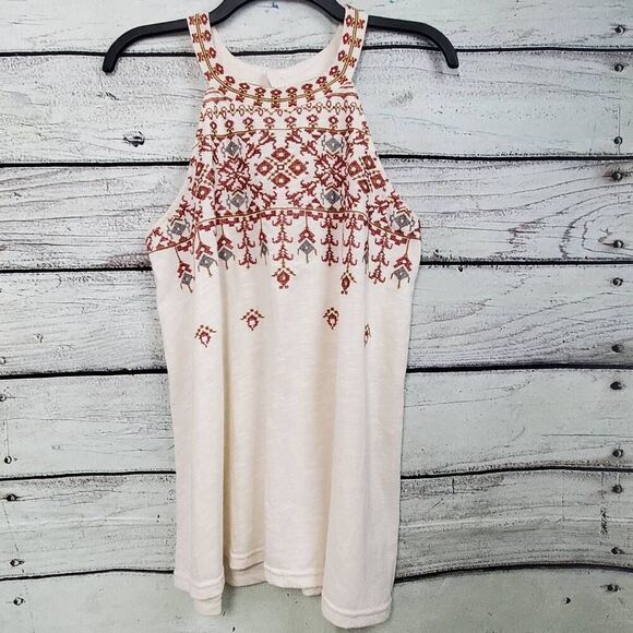Maurices Large Cream Red Stitch Detail Sleeveless Halter Top - Picture 1 of 9